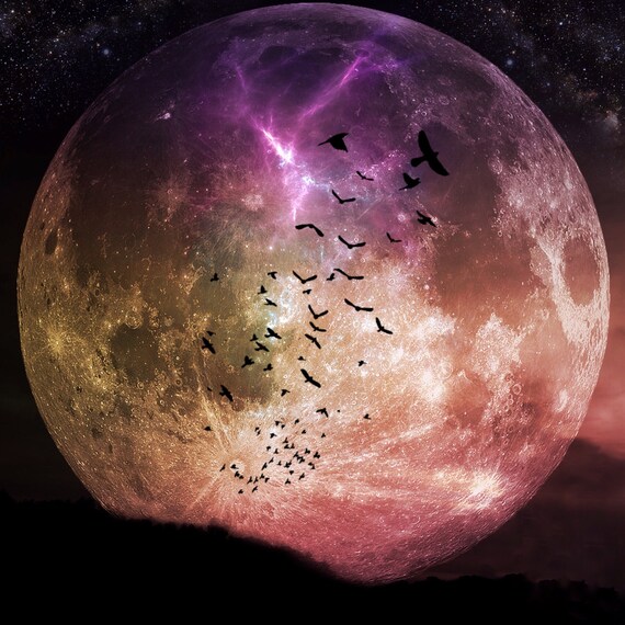 Full Moon Flight PRINT - Super Moon Photo Surreal Landscape Art
