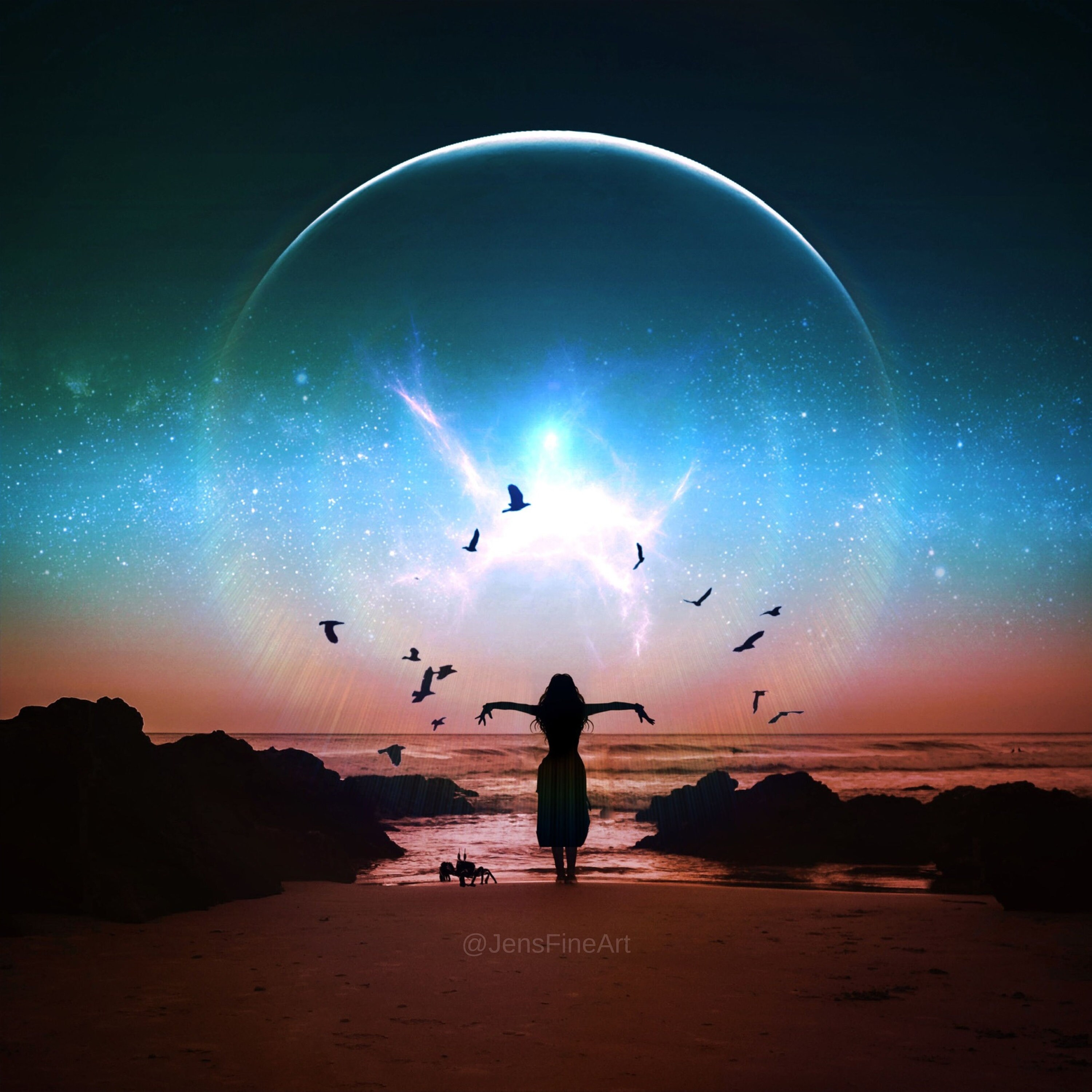 Cancer New Moon PRINT - Super Moon Photo, Surreal Landscape Fine