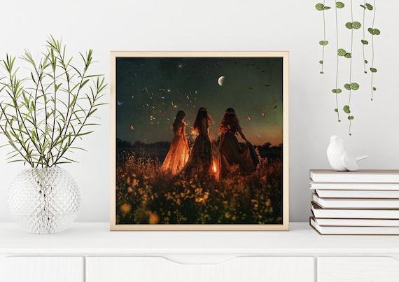 Equinox Dance PRINT - Fire Women Dancing Art Astrology, Moon