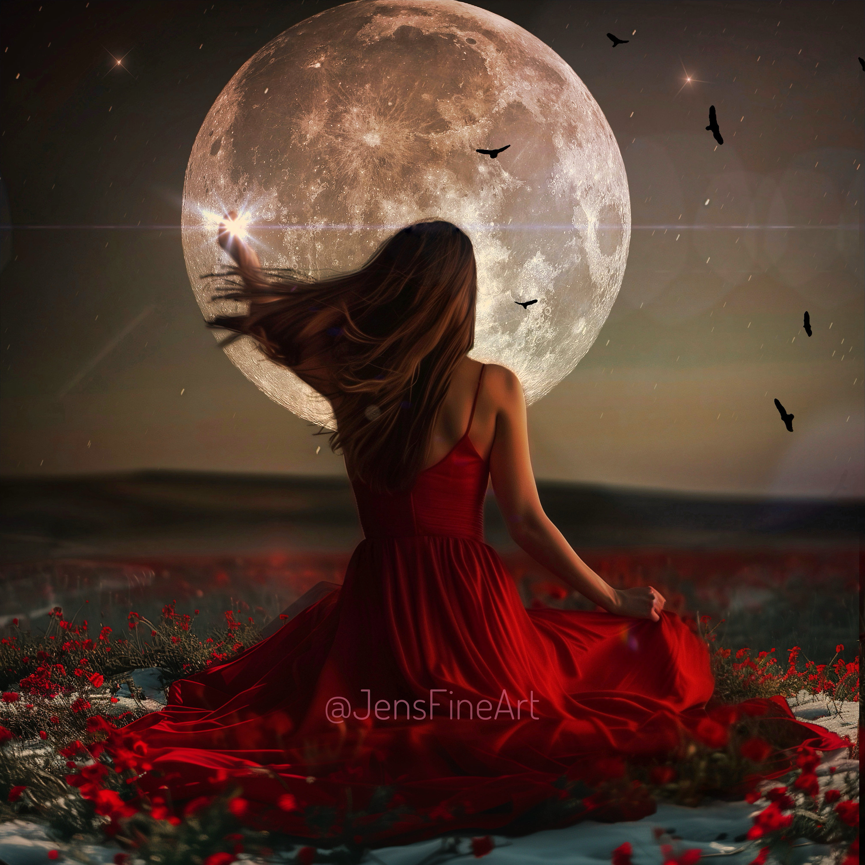 Virgo Woman PRINT - Full Moon Photo Virgo, Surreal Landscape Fine