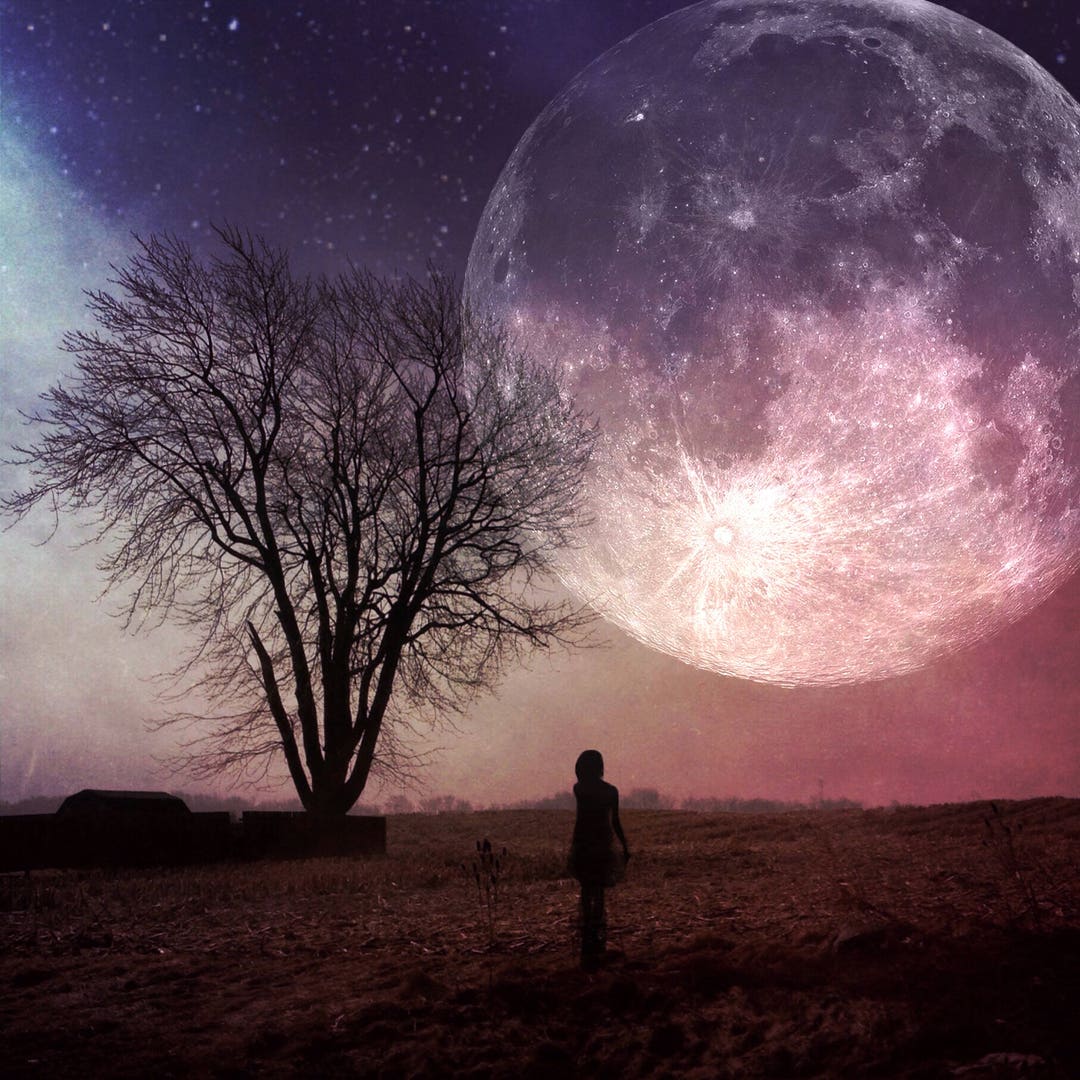 Super Moon PRINT - Full Moon Photo, Surreal Landscape Bare