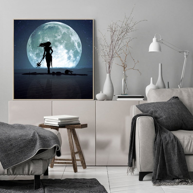 Cancer Full Moon PRINT super moon photo, surreal landscape fine art home decor night sky girl woman warrior ocean astrology zodiac crab image 5