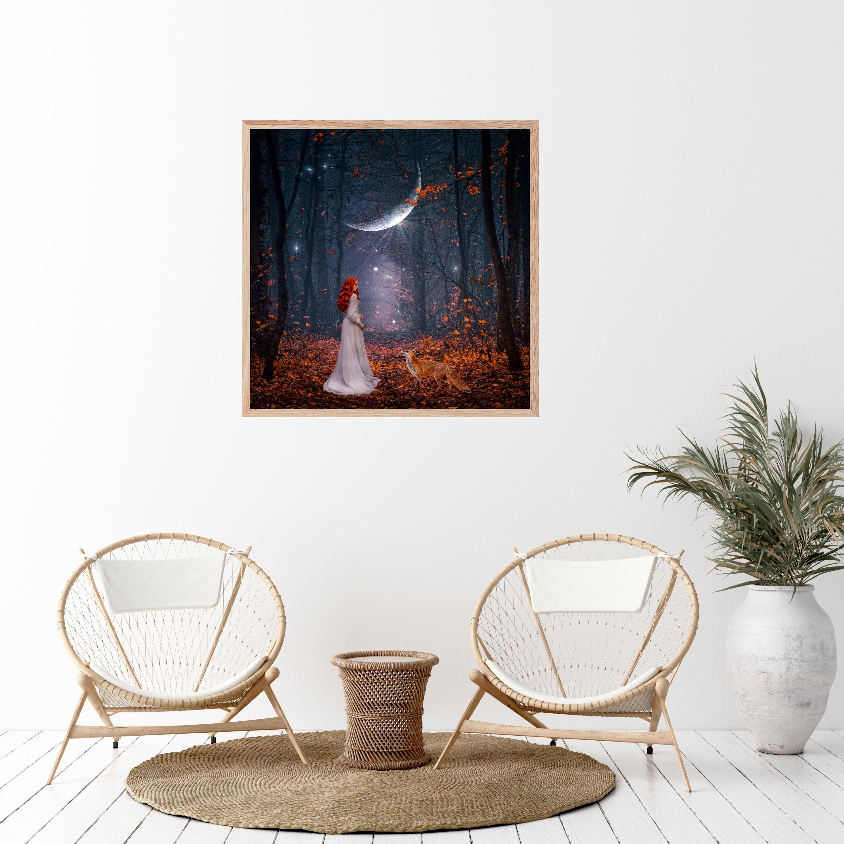 Enchanted Equinox PRINT - Crescent Moon Photo Woman Forest