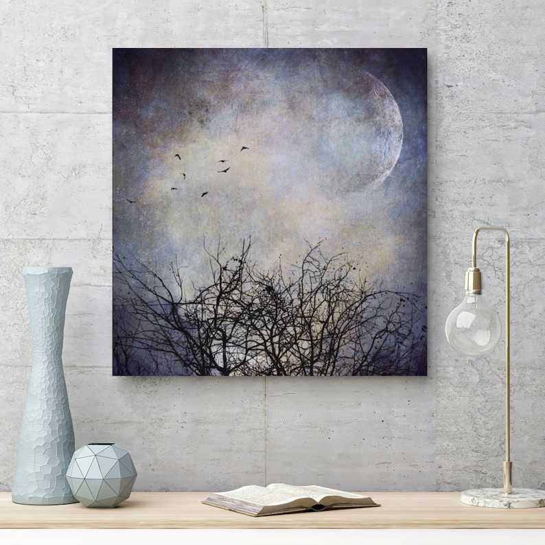 Any square photo Canvas Gallery Wrap, Wall Fine Art, gothic art Canvas Print, canvas, home decor, photograph, halloween witch forest moon image 9