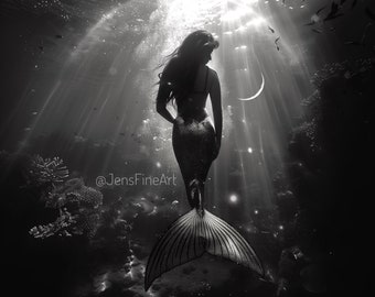 Whispers of the Deep PRINT - Pisces New Moon photo zodiac water sign, ocean dark wall art woman astrology mermaid dreamy siren underwater