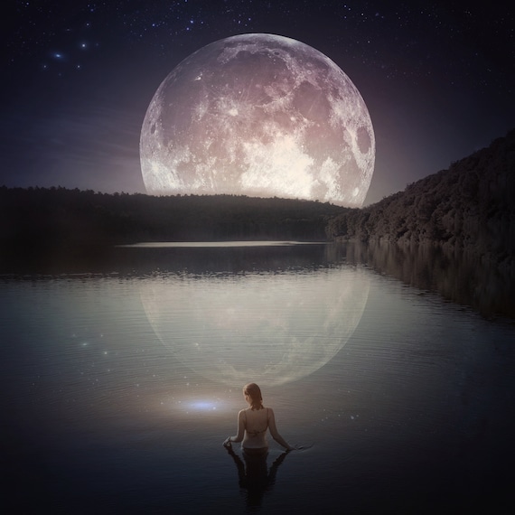 Moonstruck PRINT - Pisces Full Moon Photo Water Ocean Lake Deep