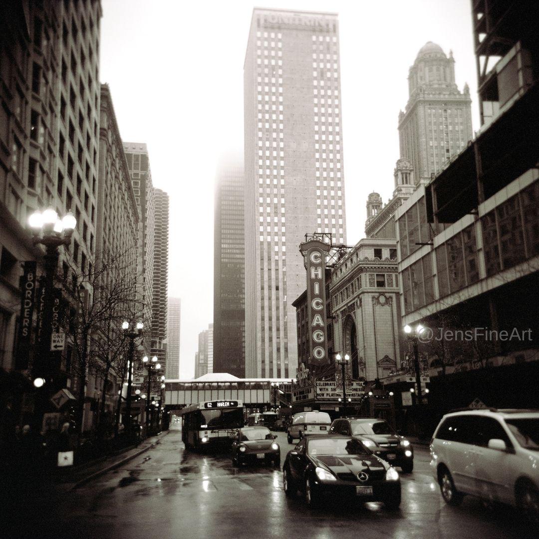 Chicago Downtown Photo Print - Vintage style retro film sepia Holga photography