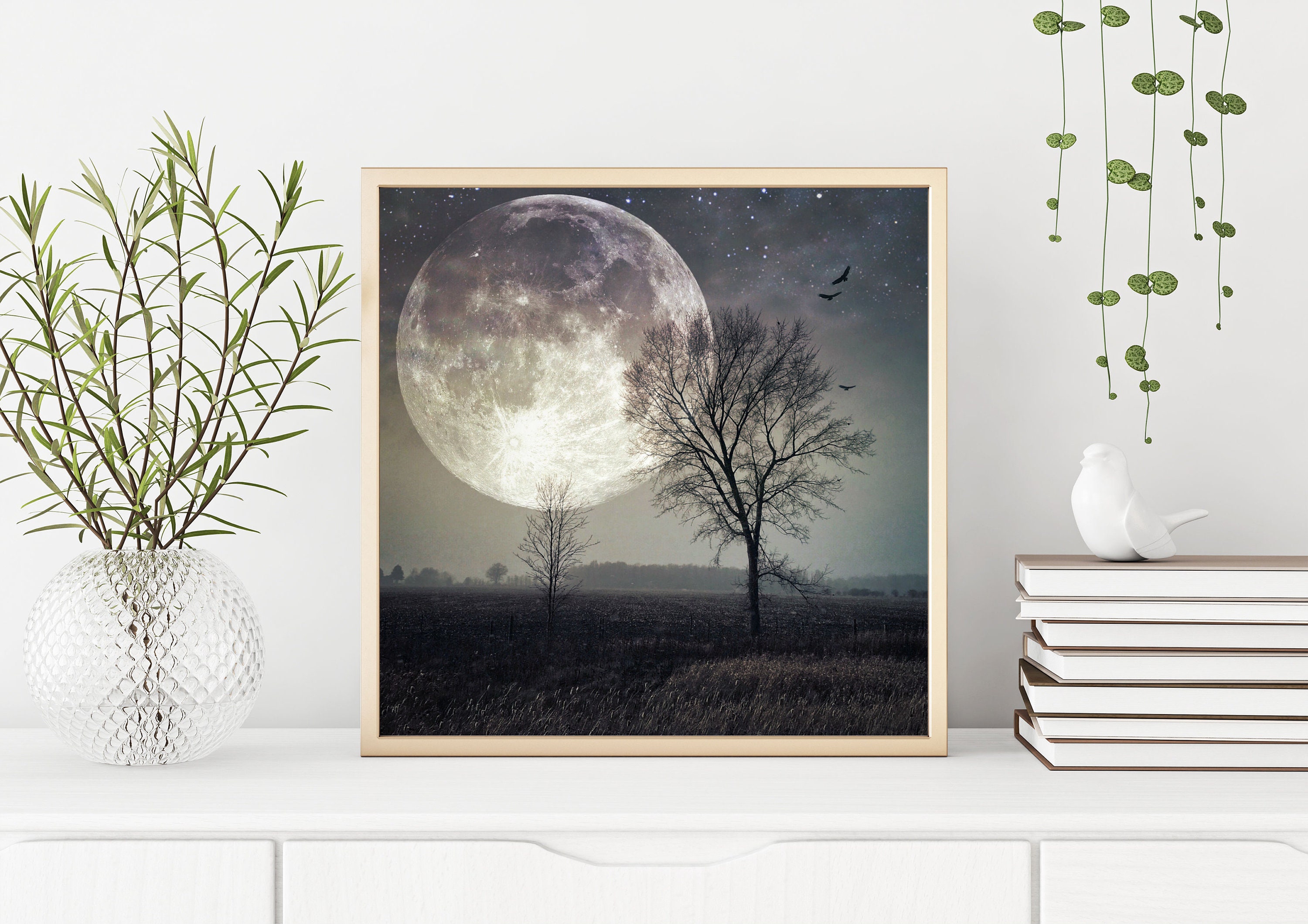 The Shift PRINT - Full Super Moon Art Photo, Surreal Tree