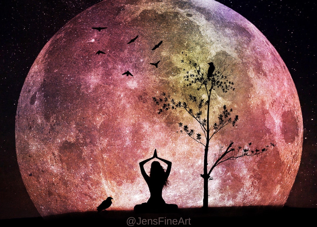 Lunar Connection Full Moon Photo PRINT, Woman Yoga Meditation Astrology ...