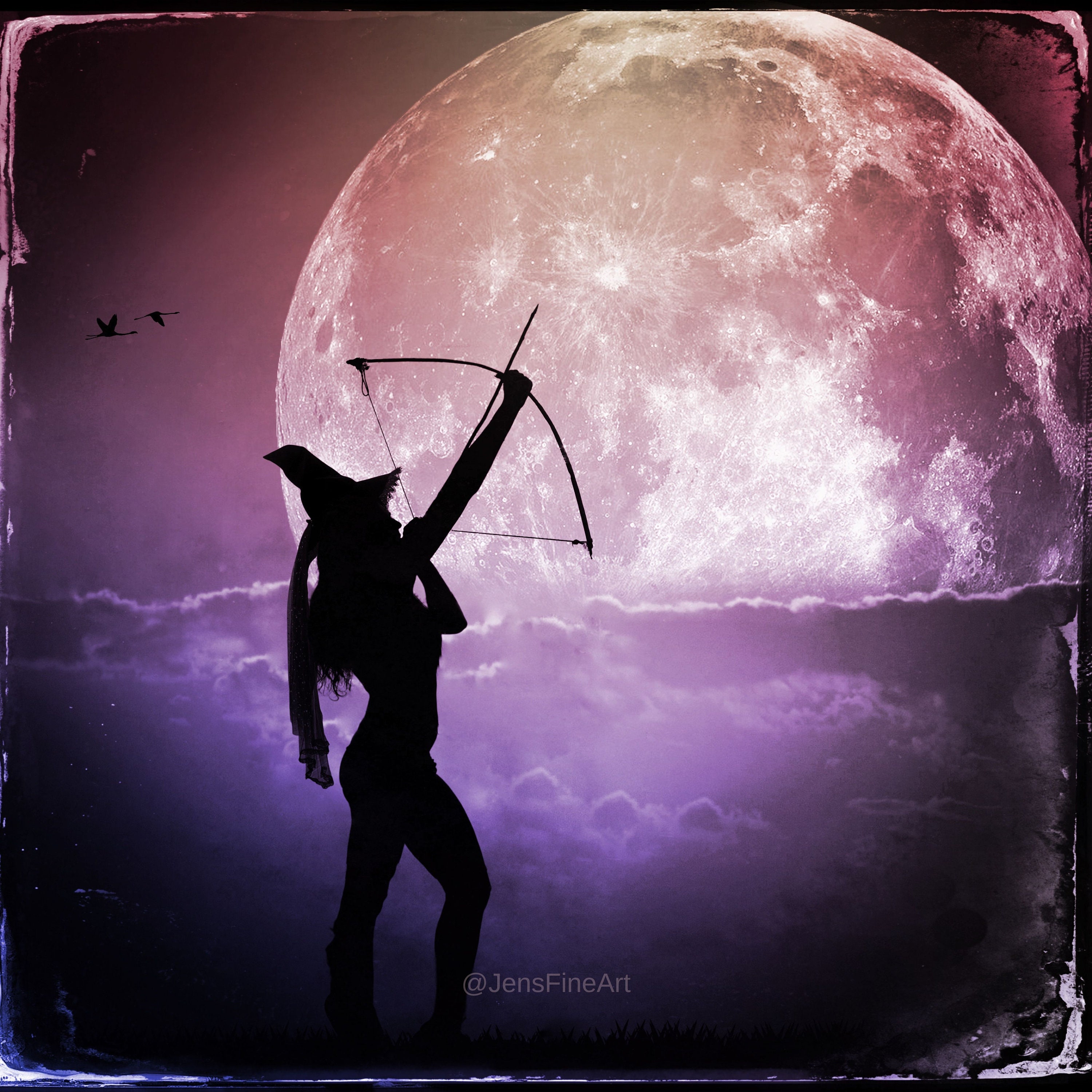 Magical Aim PRINT - Full Moon Photo Surreal Landscape Witch Archer