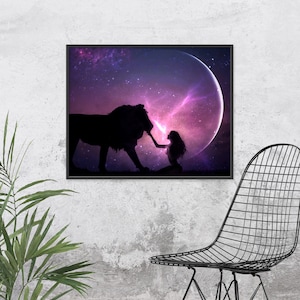 Brave Heart PRINT Leo New Moon photo lion spirit animal wall art home woman dark moon supermoon astrology witch zodiac pink magic image 7