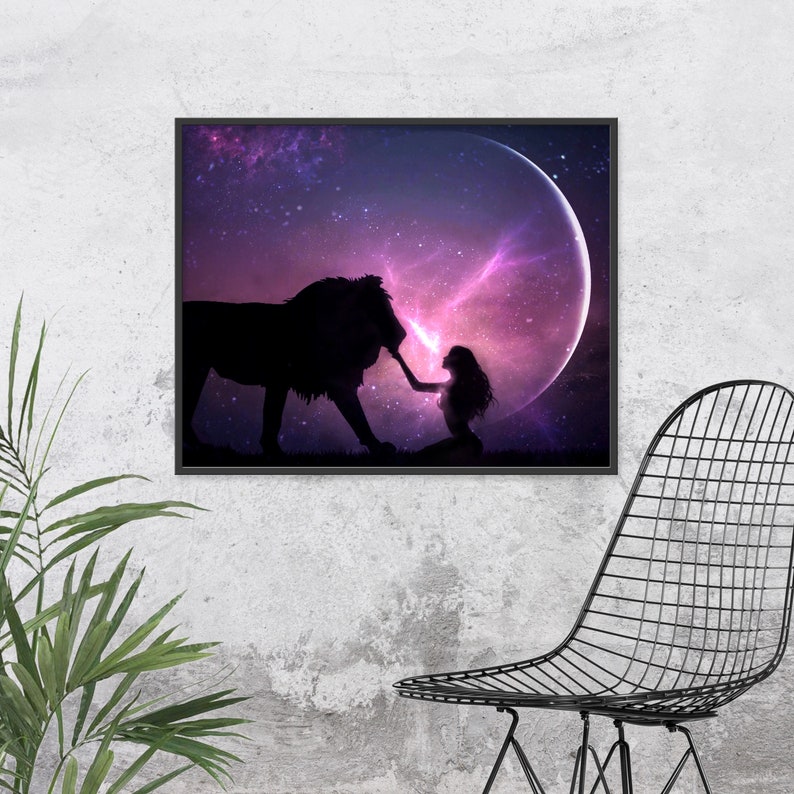 Brave Heart PRINT Leo New Moon photo lion spirit animal wall art home woman dark moon supermoon astrology witch zodiac pink magic image 7