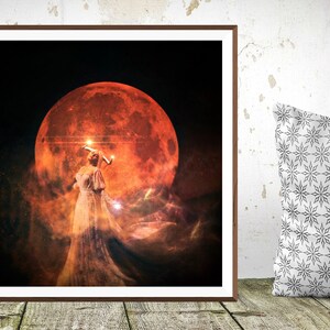 Vientos de cambio IMPRIMIR foto de luna llena, luna de sangre surrealista Tauro eclipse lunar astrología, cuernos de mujer toro zodiaco bruja regalo poder cuerno imagen 4