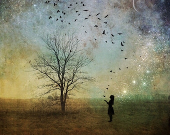 Somos la IMPRESIÓN Mágica: foto de estrella astrológica, luna nueva, niña, paisaje mágico, decoración del hogar, arte del cielo de Ontario, surrealista, dramático, espiritual