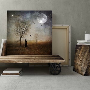Any square photo Canvas Gallery Wrap, Wall Fine Art, gothic art Canvas Print, canvas, home decor, photograph, halloween witch forest moon image 2