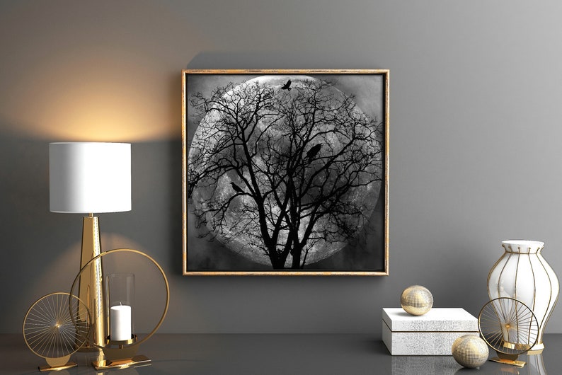 October Moon PRINT Full Super Moon Photo Surreal Bare Tree - Etsy