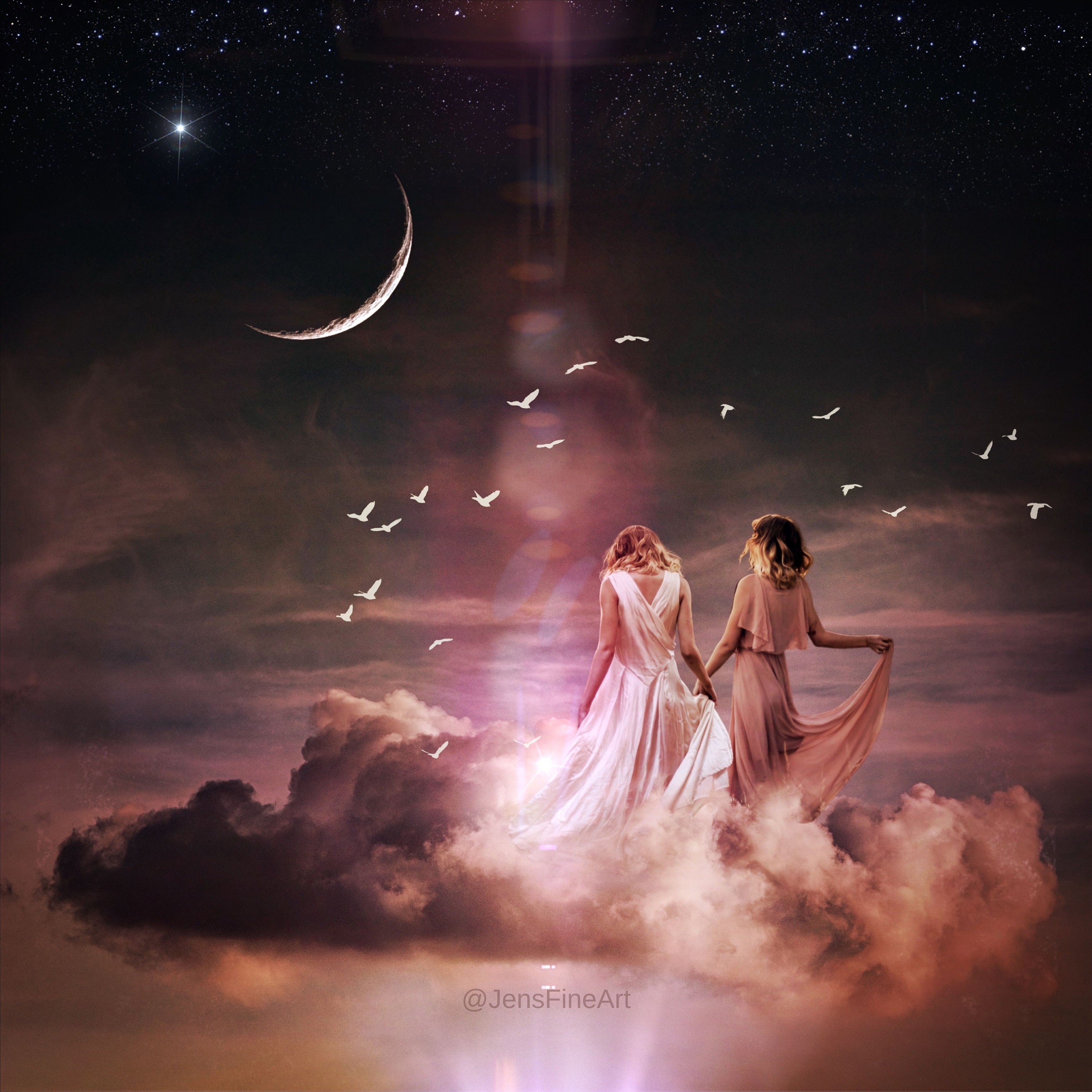 Gemini Moon PRINT - New Moon Gemini Photo, Surreal Clouds Sky Art