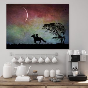 Aiming High new moon art photo PRINT, surreal landscape tree arrow horse, home decor, girls kids room dark Sagittarius night sky astrology image 5