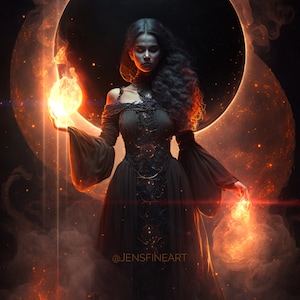 Goddess of Fire PRINT - dark moon photo, surreal gothic astrology woman mood haunting witch solar eclipse divine feminine aries freya pele