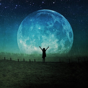 Once in a Blue Moon PRINT - full super moon photo, surreal landscape fine art virgo libra home decor, night sky astrology kids boy supermoon