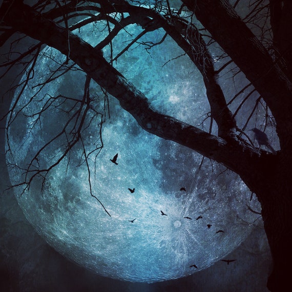 Blue Moon PRINT - Full Super Moon Photo, Surreal Landscape Fine
