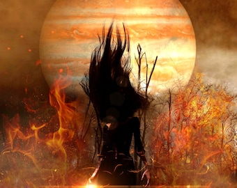 Jupiter in Aries PRINT - Aries Witch fire planet photo goddess surreal astrology art woman mood haunting flames passion new beginning zodiac