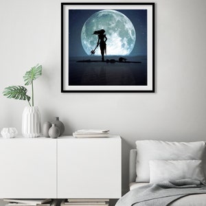 Cancer Full Moon PRINT super moon photo, surreal landscape fine art home decor night sky girl woman warrior ocean astrology zodiac crab image 3