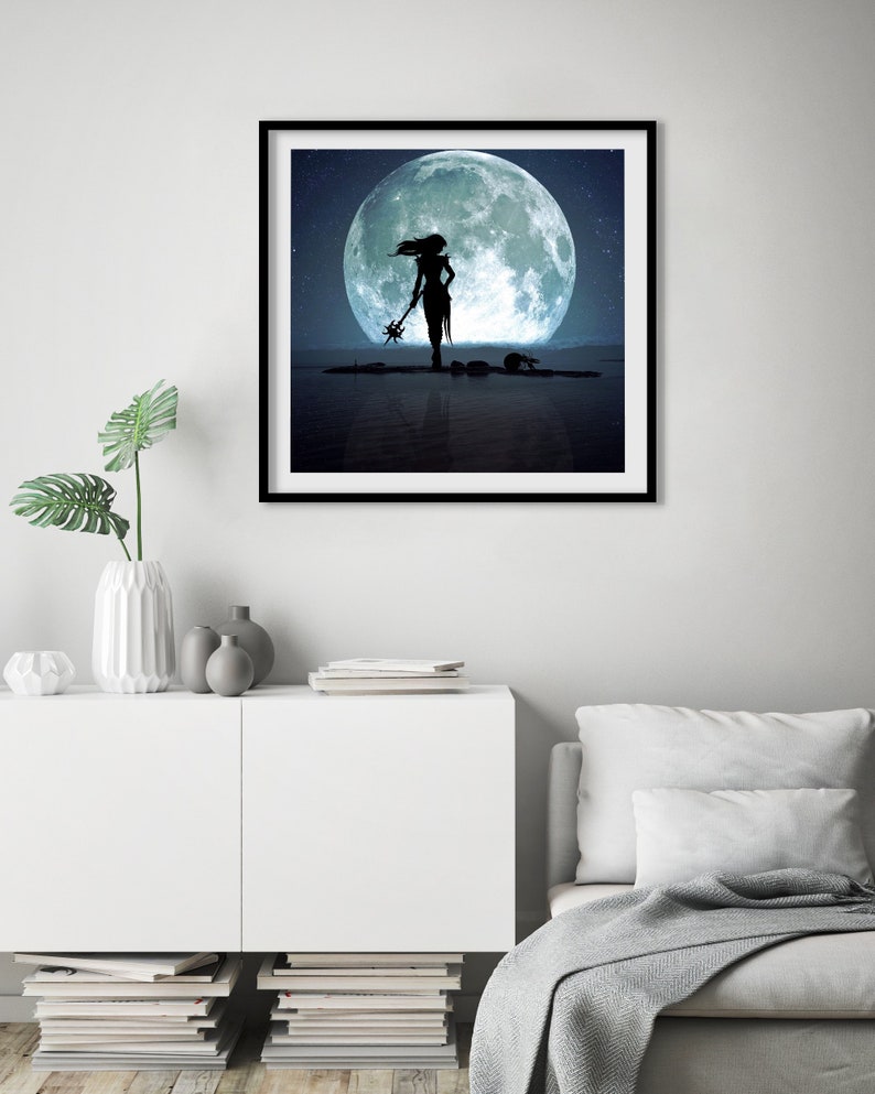 Cancer Full Moon PRINT super moon photo, surreal landscape fine art home decor night sky girl woman warrior ocean astrology zodiac crab image 3