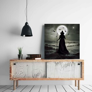 Any square photo Canvas Gallery Wrap, Wall Fine Art, gothic art Canvas Print, canvas, home decor, photograph, halloween witch forest moon image 3