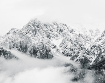 White Escape PRINT - mountain photo, rocky mountains fine art home decor, nature photography, home wall dramatic banff fog alberta landscape