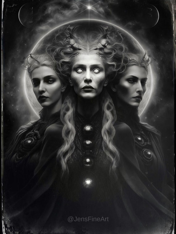 Dark Mother PRINT - Full Moon Triple Goddess Photo, Surreal Gothic