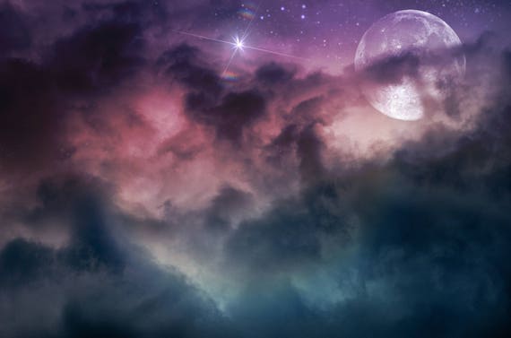 Magical Moon PRINT - Full Moon Photo Moody Dreamy Pink Blue, Fine