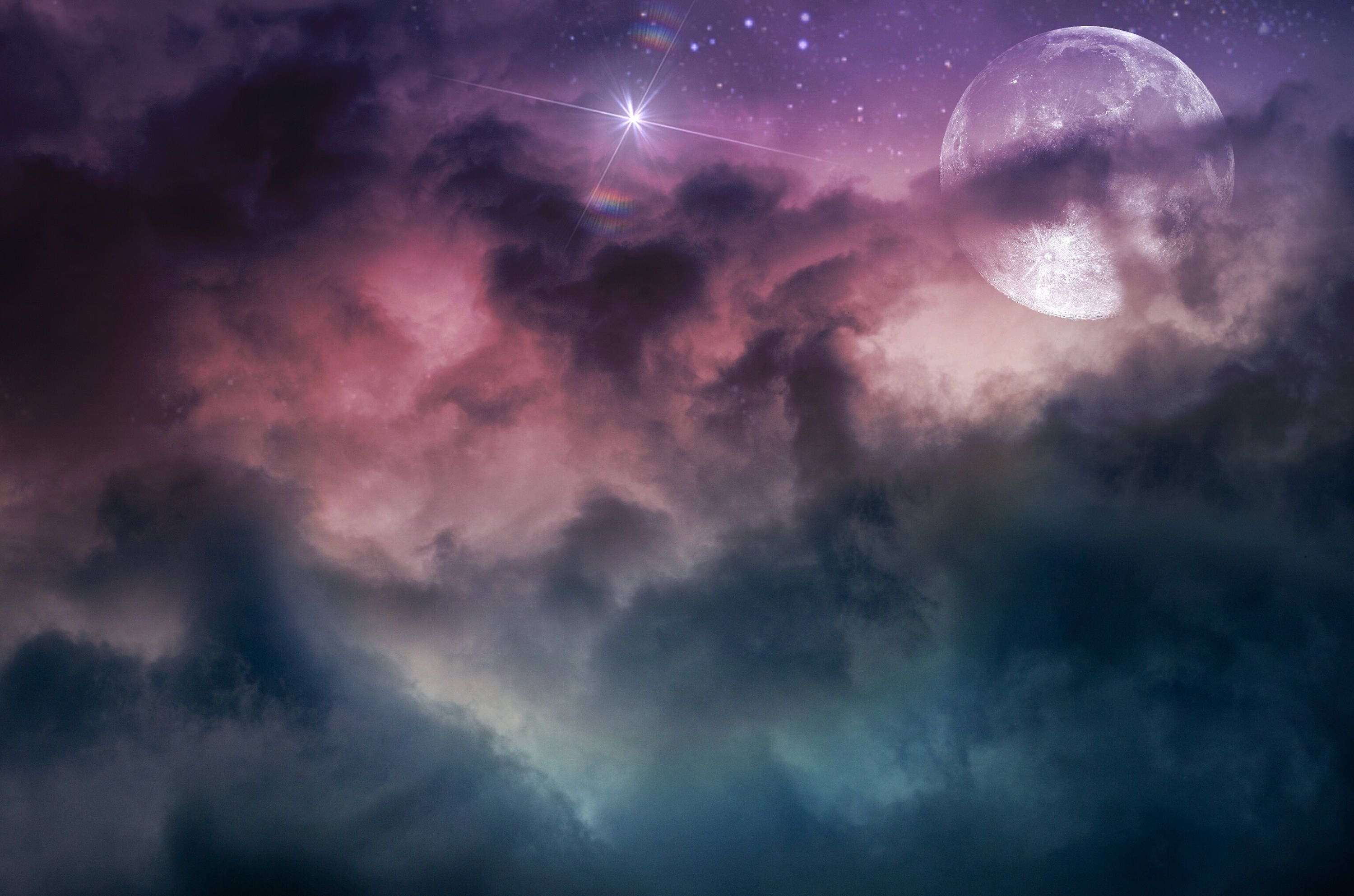 芸術写真 Nature Photograph Full Moon Art Print Magical Moon PRINT - Full Moon Photo Moody Dreamy Pink Blue, Fine