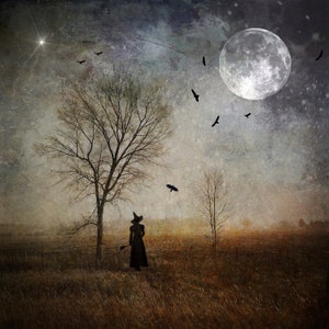 Season of the Witch PRINT - witchy photo goddess autumn full moon gothic art woman mood haunting birds raven crows halloween october samhain