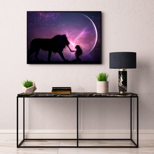 Brave Heart PRINT Leo New Moon photo lion spirit animal wall art home woman dark moon supermoon astrology witch zodiac pink magic image 5