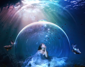 Ocean Eyes PRINT -  Pisces New Moon photo water sign underwater sea deep art woman astrology cancer mermaid dreamy witch fish fantasy