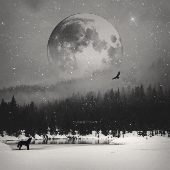 Winter's Call PRINT - Full Moon Photo Wolf Cancer Surreal Gothic