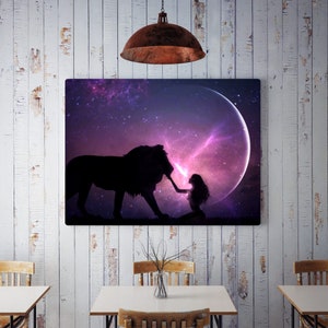 Brave Heart PRINT Leo New Moon photo lion spirit animal wall art home woman dark moon supermoon astrology witch zodiac pink magic image 2