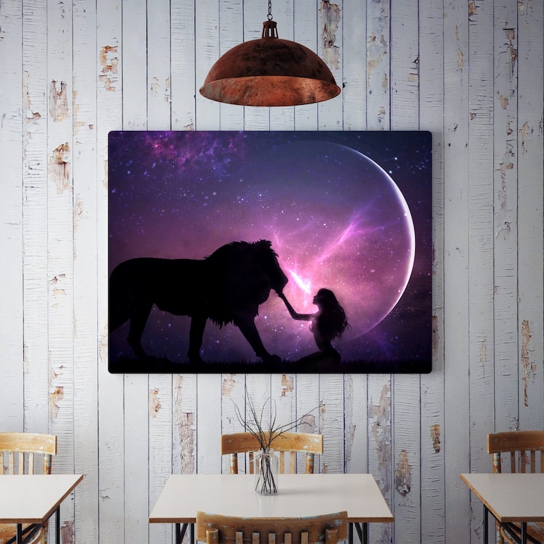 Brave Heart PRINT Leo New Moon photo lion spirit animal wall art home woman dark moon supermoon astrology witch zodiac pink magic image 2