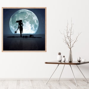 Cancer Full Moon PRINT super moon photo, surreal landscape fine art home decor night sky girl woman warrior ocean astrology zodiac crab image 4