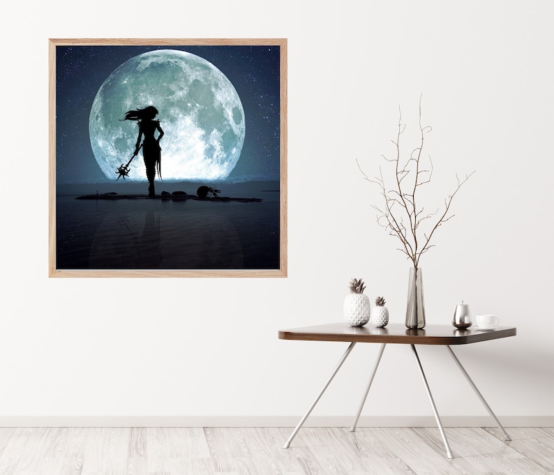 Cancer Full Moon PRINT super moon photo, surreal landscape fine art home decor night sky girl woman warrior ocean astrology zodiac crab image 4