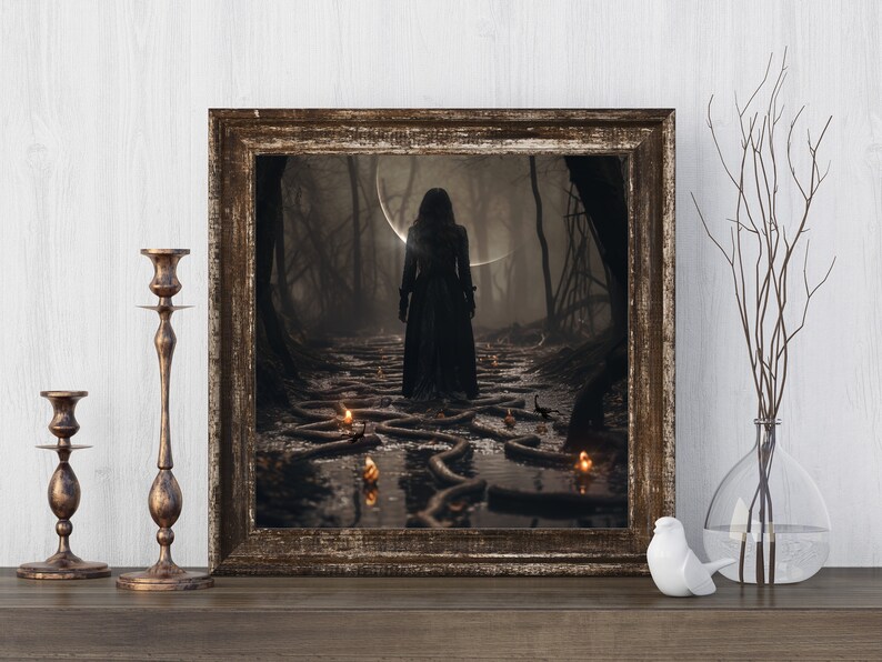 Scorpio Season PRINT Goddess new moon witch dark gothic art woman forest mood haunting Halloween October Samhain zodiac water sign snakes image 5