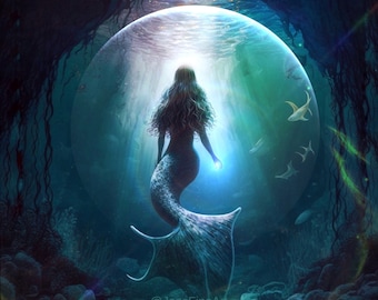 Underwater Fantasy PRINT -  Pisces New Moon photo water ocean sea, mermaid art, home woman astrology cancer dreamy Ariel siren fish