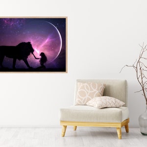 Brave Heart PRINT Leo New Moon photo lion spirit animal wall art home woman dark moon supermoon astrology witch zodiac pink magic image 4