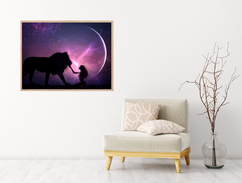 Brave Heart PRINT Leo New Moon photo lion spirit animal wall art home woman dark moon supermoon astrology witch zodiac pink magic image 4