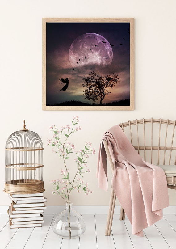 Time to Fly PRINT - Full Super Moon Photo, Surreal Landscape Fine