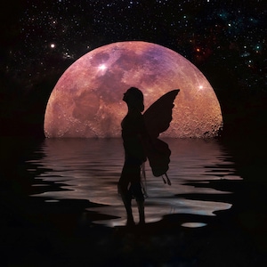 Lunar Transformation PRINT  full moon photo scorpio surreal landscape silhouette woman fairy decor wings angel supermoon astrology butterfly