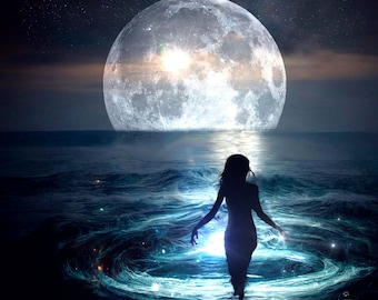 Spell Water PRINT - Pisces Full Moon Photo Ocean Lake Deep Wall