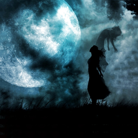 Blue Moon Invocation PRINT - Full Super Moon Photo, Surreal