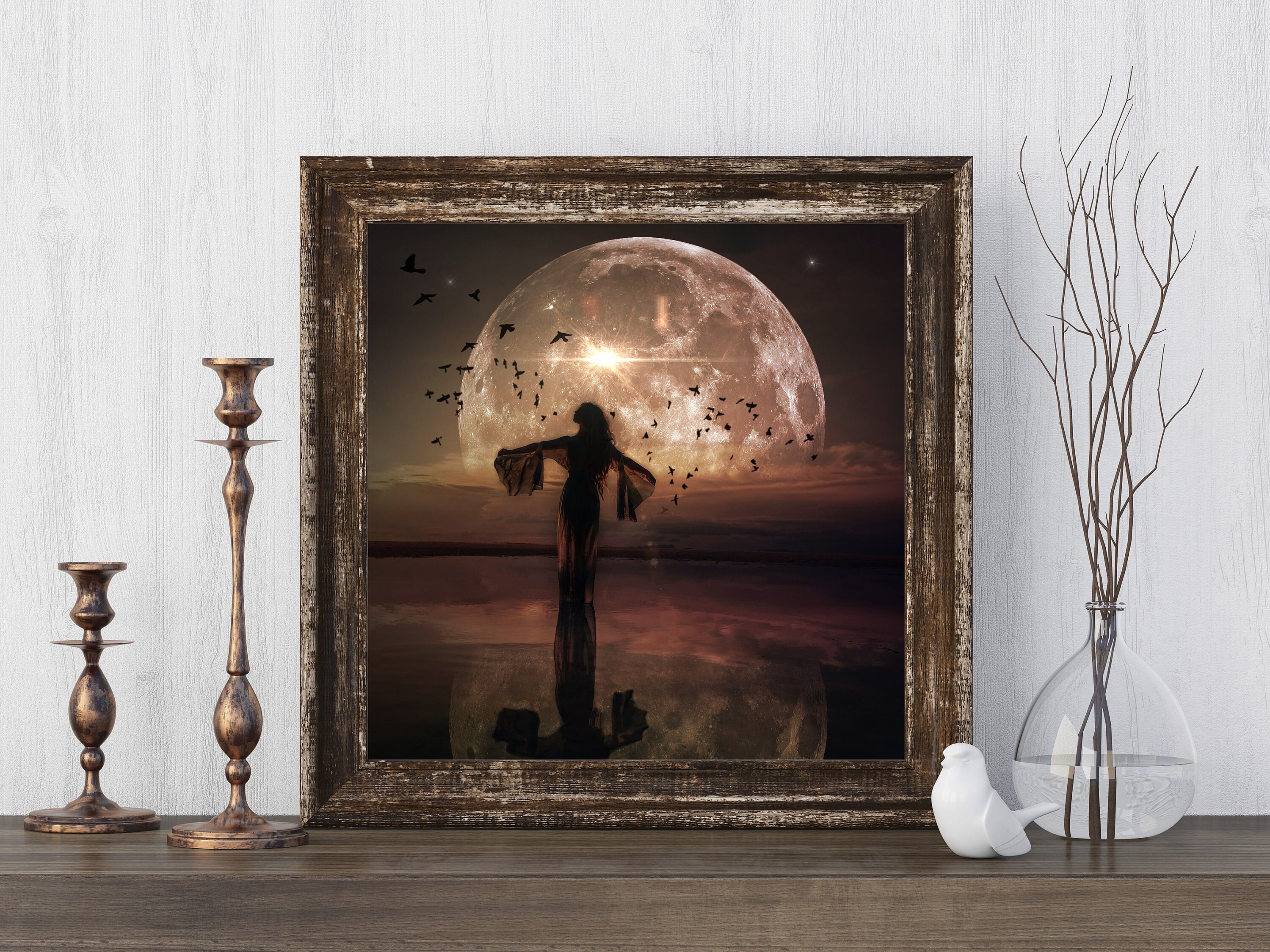 Taking Flight PRINT - Scorpio Full Moon Art Photo, Zodiac Birds